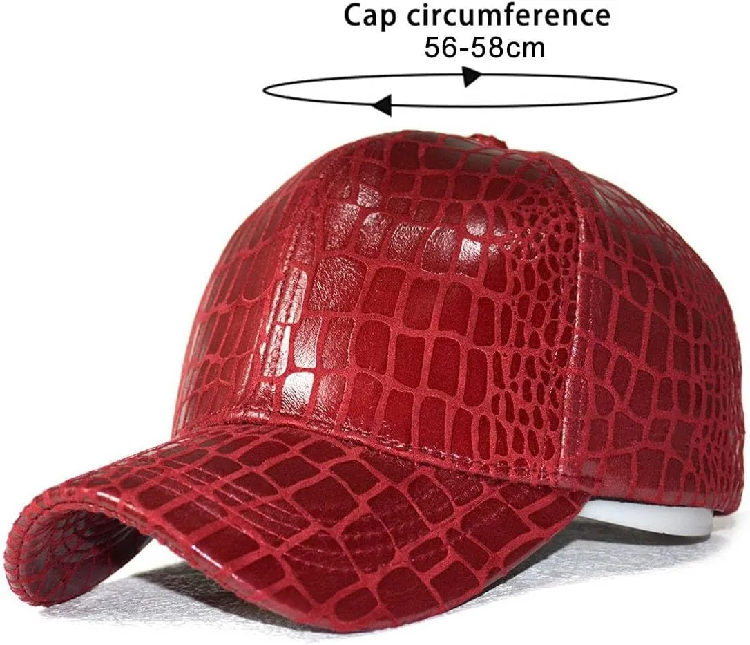 Fashion Mens Crocodile Pattern Baseball Cap PU Leather Hats for Women Adjustable Outdoor Sports Hats