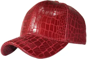 Fashion Mens Crocodile Pattern Baseball Cap PU Leather Hats for Women Adjustable Outdoor Sports Hats