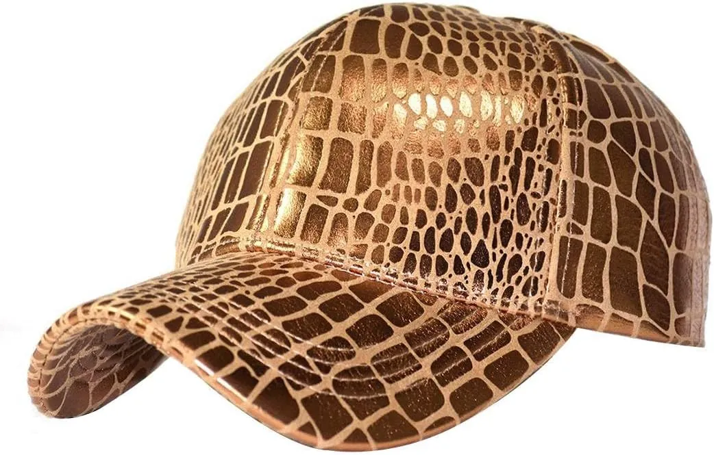 Fashion Mens Crocodile Pattern Baseball Cap PU Leather Hats for Women Adjustable Outdoor Sports Hats