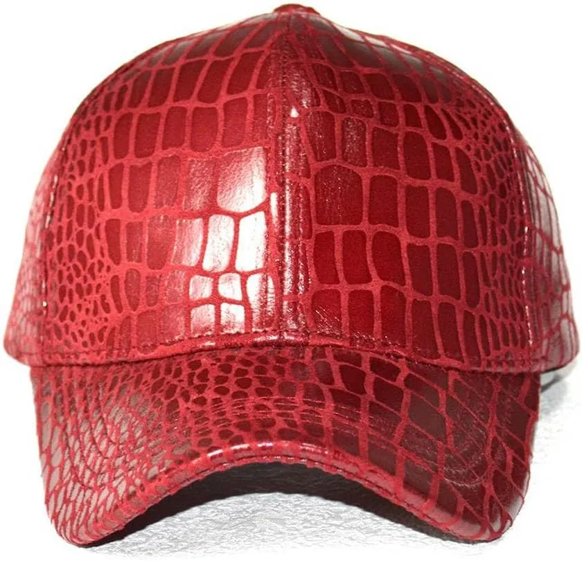 Fashion Mens Crocodile Pattern Baseball Cap PU Leather Hats for Women Adjustable Outdoor Sports Hats