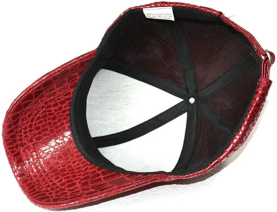 Fashion Mens Crocodile Pattern Baseball Cap PU Leather Hats for Women Adjustable Outdoor Sports Hats