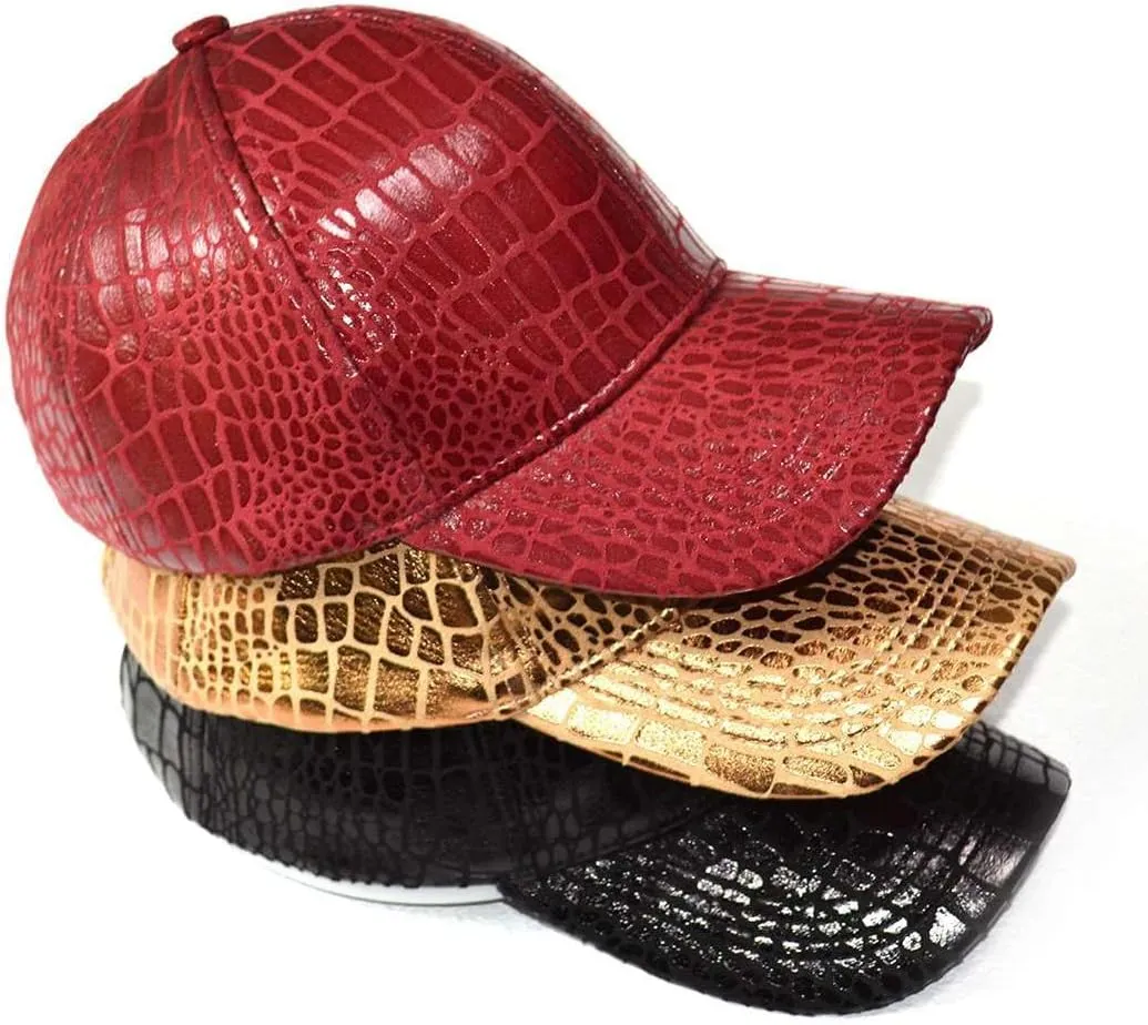 Fashion Mens Crocodile Pattern Baseball Cap PU Leather Hats for Women Adjustable Outdoor Sports Hats