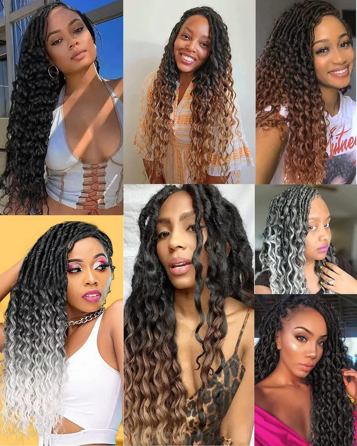 Faux Locs Crochet Hair for Black Women- 24 Inches 8 Packs Pre Looped Ombre Black to Blonde Off-white 112 Strands Synthetic Hair Extensions, Soft Goddess Locs Braids with Long Deep Wave Curly