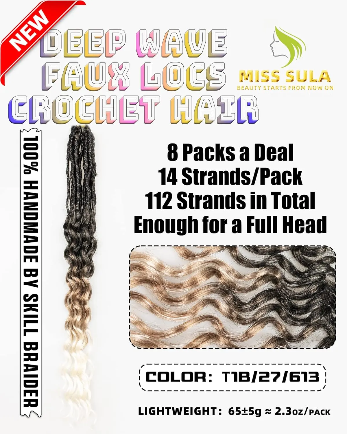 Faux Locs Crochet Hair for Black Women- 24 Inches 8 Packs Pre Looped Ombre Black to Blonde Off-white 112 Strands Synthetic Hair Extensions, Soft Goddess Locs Braids with Long Deep Wave Curly