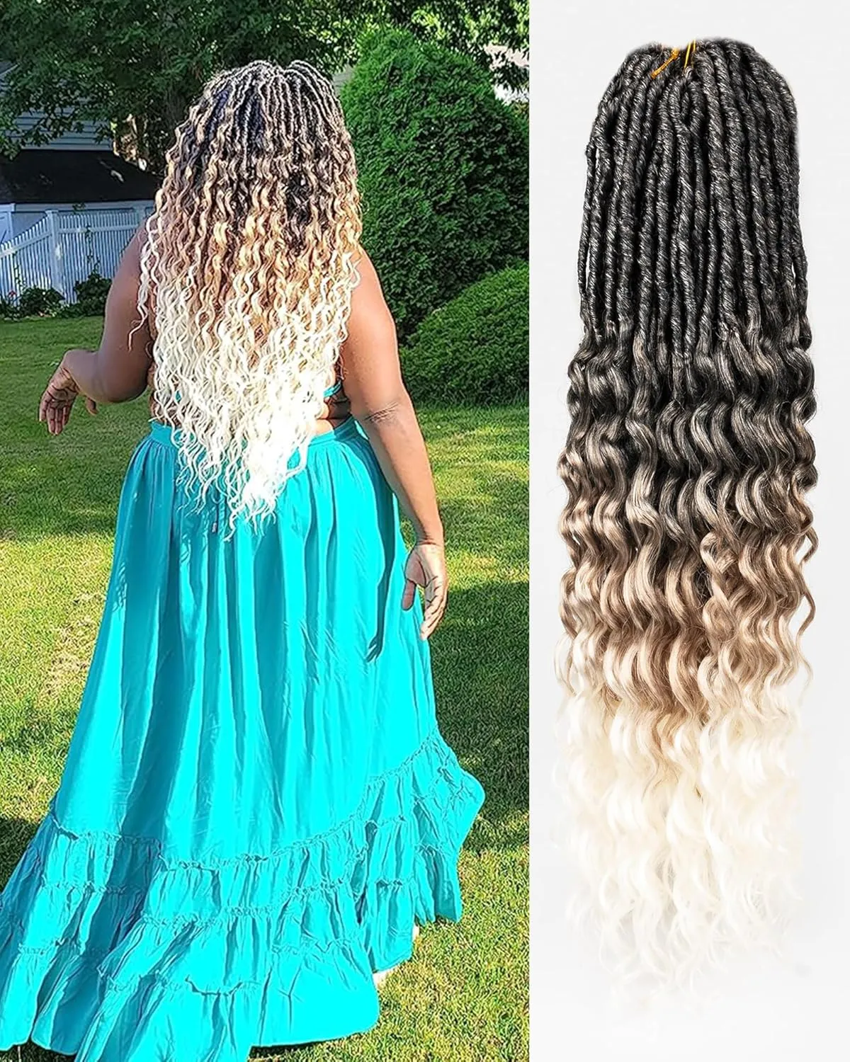 Faux Locs Crochet Hair for Black Women- 24 Inches 8 Packs Pre Looped Ombre Black to Blonde Off-white 112 Strands Synthetic Hair Extensions, Soft Goddess Locs Braids with Long Deep Wave Curly