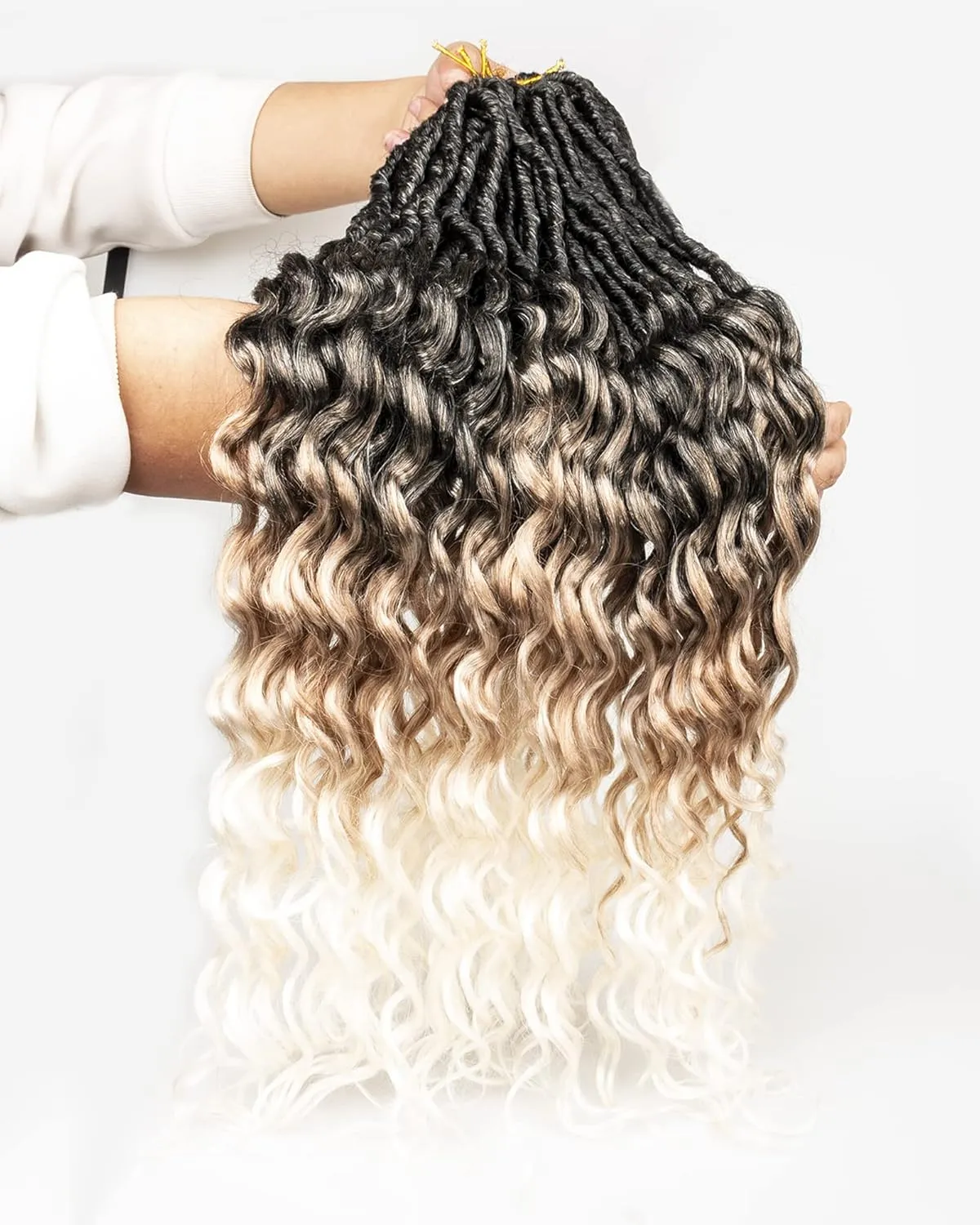 Faux Locs Crochet Hair for Black Women- 24 Inches 8 Packs Pre Looped Ombre Black to Blonde Off-white 112 Strands Synthetic Hair Extensions, Soft Goddess Locs Braids with Long Deep Wave Curly