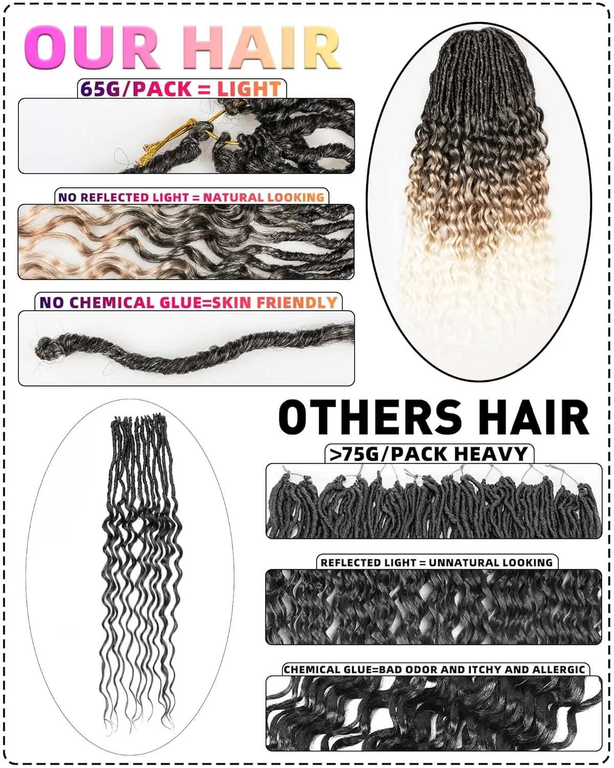 Faux Locs Crochet Hair for Black Women- 24 Inches 8 Packs Pre Looped Ombre Black to Blonde Off-white 112 Strands Synthetic Hair Extensions, Soft Goddess Locs Braids with Long Deep Wave Curly