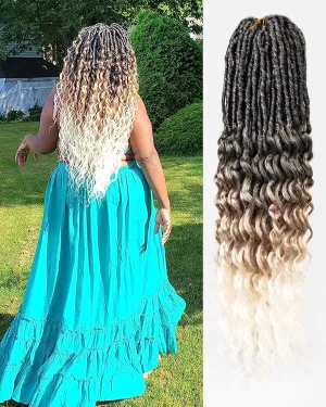 Faux Locs Crochet Hair for Black Women- 24 Inches 8 Packs Pre Looped Ombre Black to Blonde Off-white 112 Strands Synthetic Hair Extensions, Soft Goddess Locs Braids with Long Deep Wave Curly