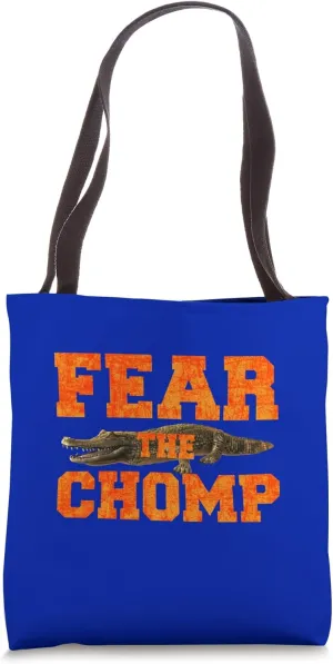 Fear the Chomp of Alligators in Florida Orange and Blue Tote Bag