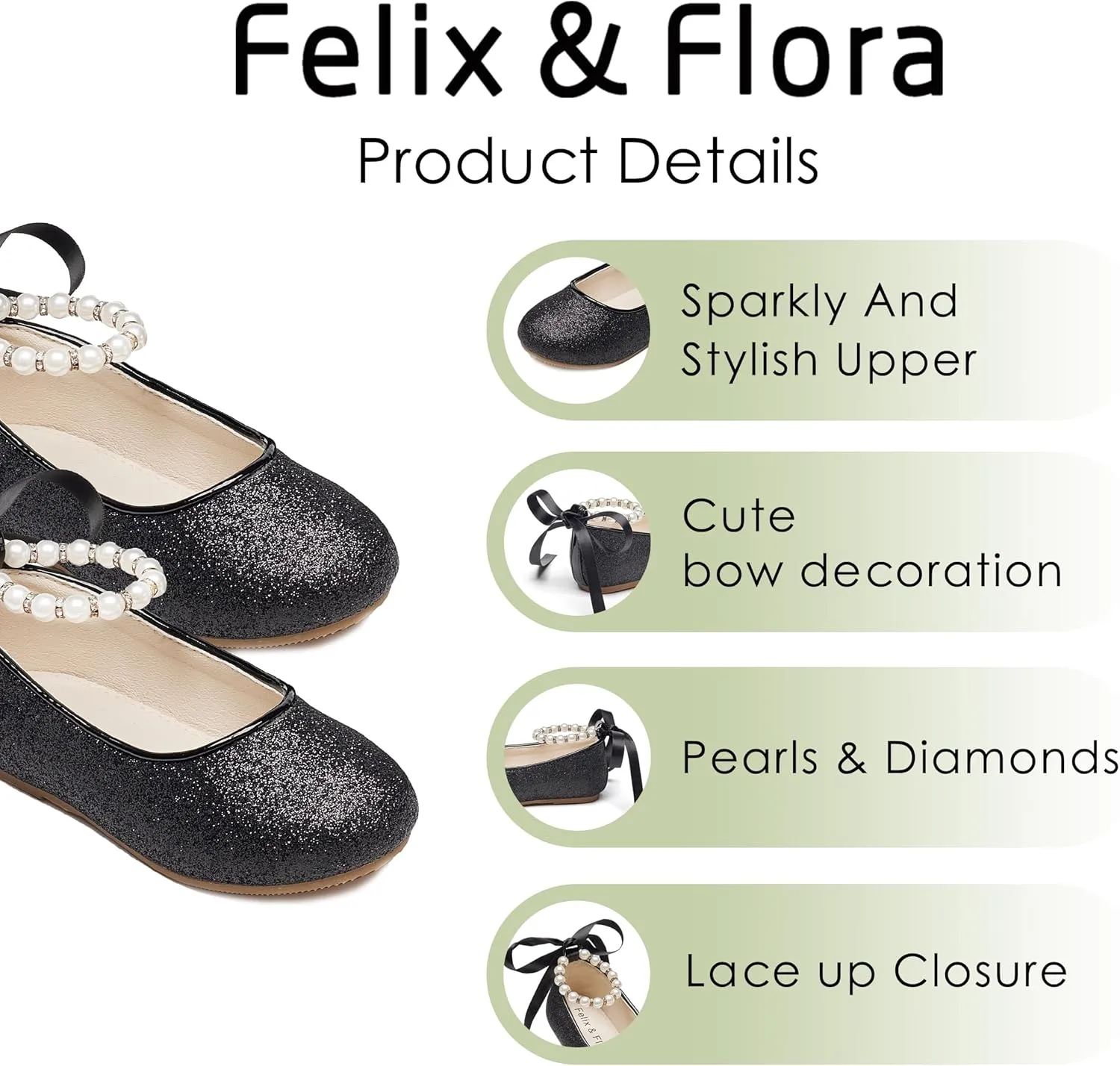 Felix & Flora Girls Toddler Little Ballet Shoes - Flower Girls Mary Jane Flats Dress Shoes Party Wedding