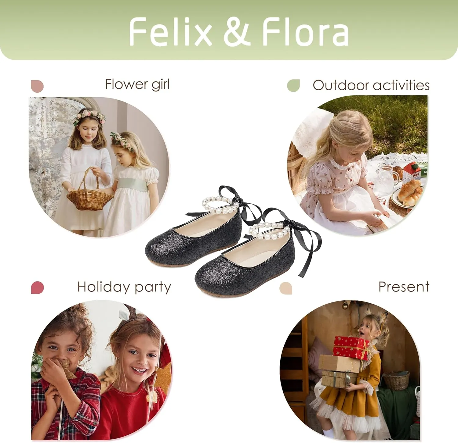 Felix & Flora Girls Toddler Little Ballet Shoes - Flower Girls Mary Jane Flats Dress Shoes Party Wedding