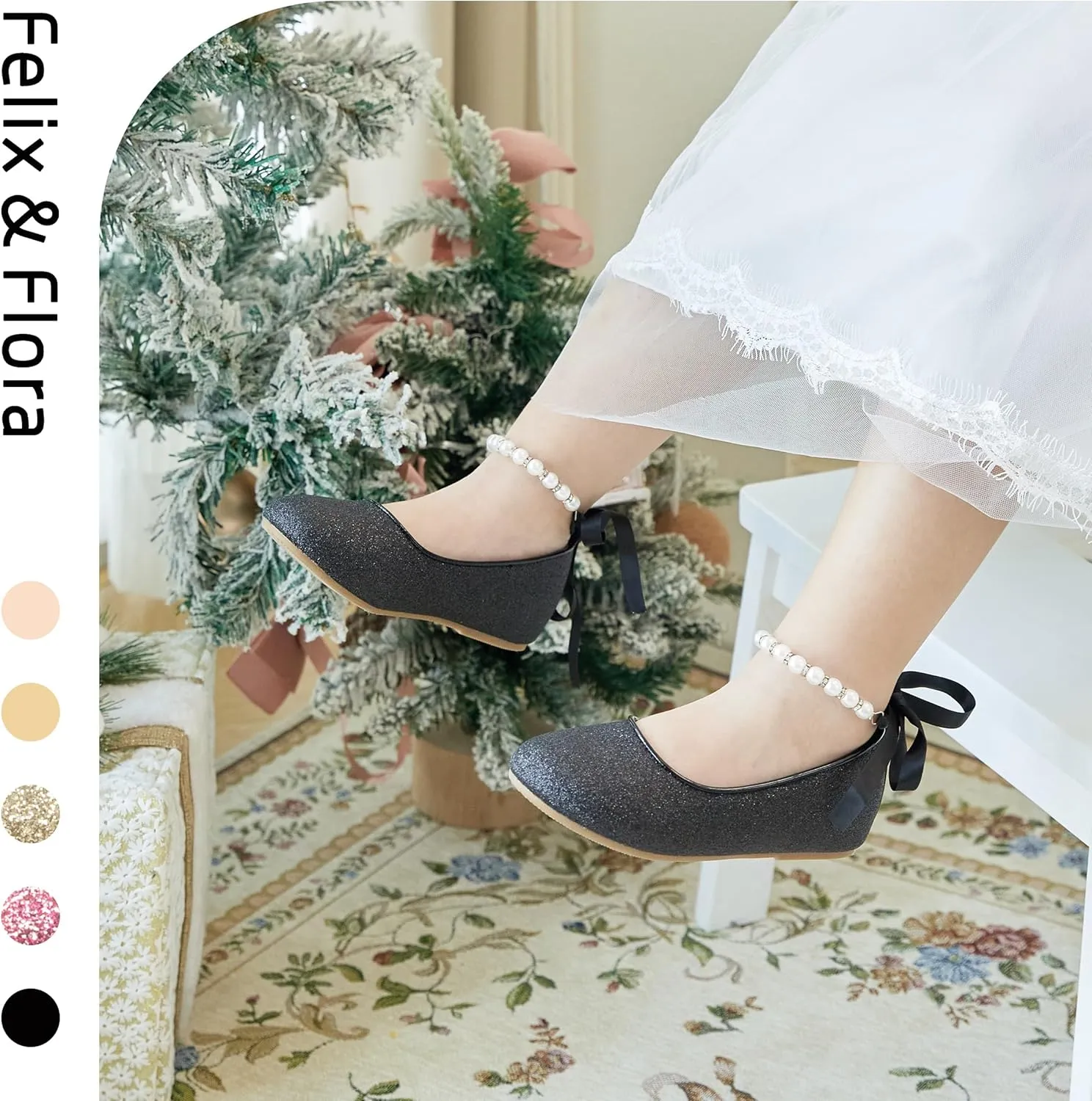 Felix & Flora Girls Toddler Little Ballet Shoes - Flower Girls Mary Jane Flats Dress Shoes Party Wedding