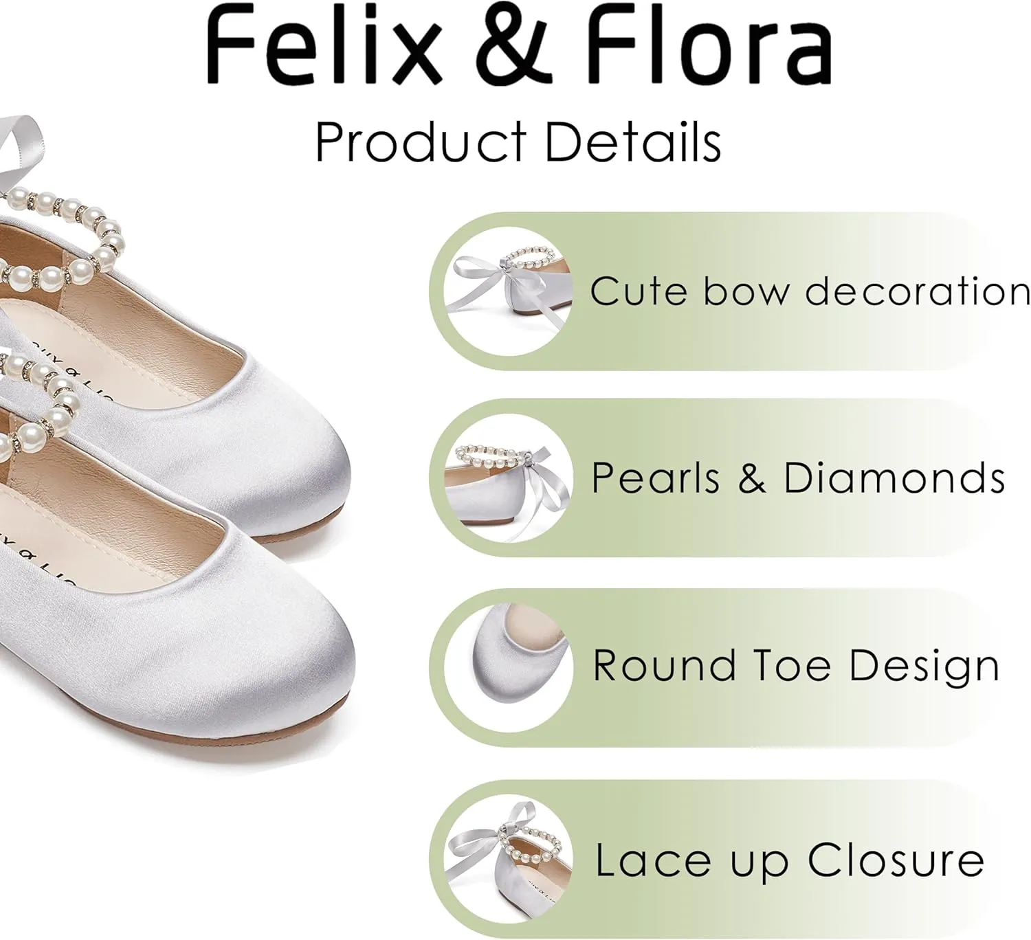 Felix & Flora Girls Toddler Little Ballet Shoes - Flower Girls Mary Jane Flats Dress Shoes Party Wedding