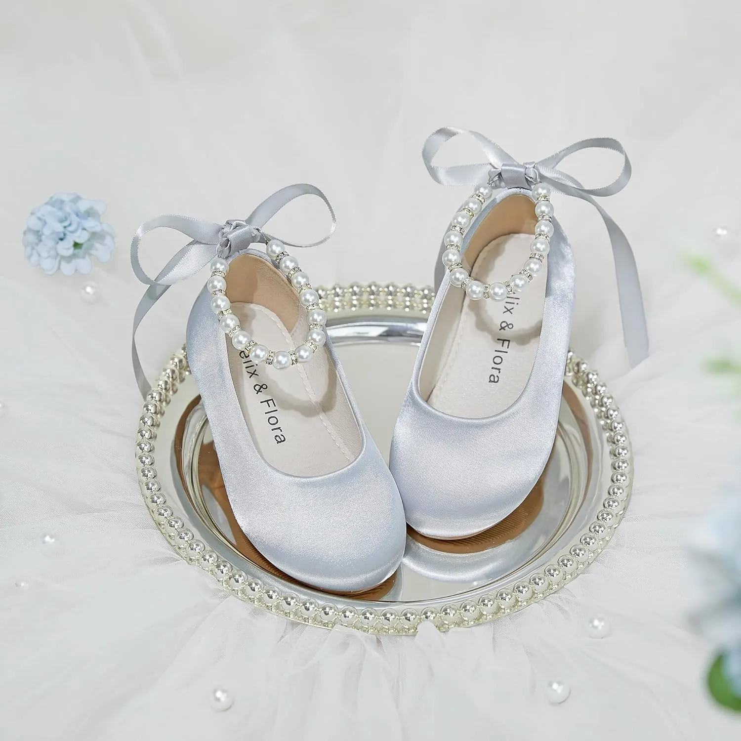 Felix & Flora Girls Toddler Little Ballet Shoes - Flower Girls Mary Jane Flats Dress Shoes Party Wedding