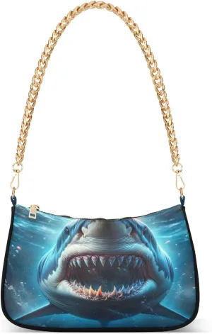 Fierce Shark Shoulder Bag for Women, Handbag with Chain Strap, Soft Purse Tote Bag for Ladies