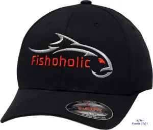 Fishoholic Flexfit Baseball Fishing Hat – Embroidered Logo, Semi-Fitted, S/M & L/XL Sizes – Fishing Enthusiast Gift