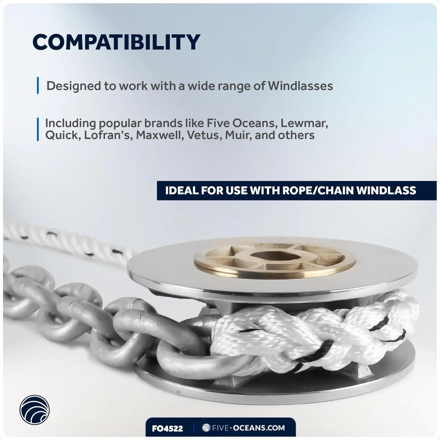 Five Oceans Windlass Anchor Rode, Hand-Spliced Anchor Rope and Chain Combination Kit, Nylon 3-Strand Rope, HT G4 Hot-Dipped Galvanized Steel Chain for Boat Anchor Systems - Multiple Sizes