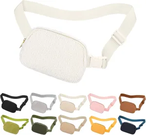 Fleece Fanny pack with Adjustable Strap for Women and Men Crossbody Bag Bum Bag, Waist Pack for Hiking Workout Sports Travel Beige