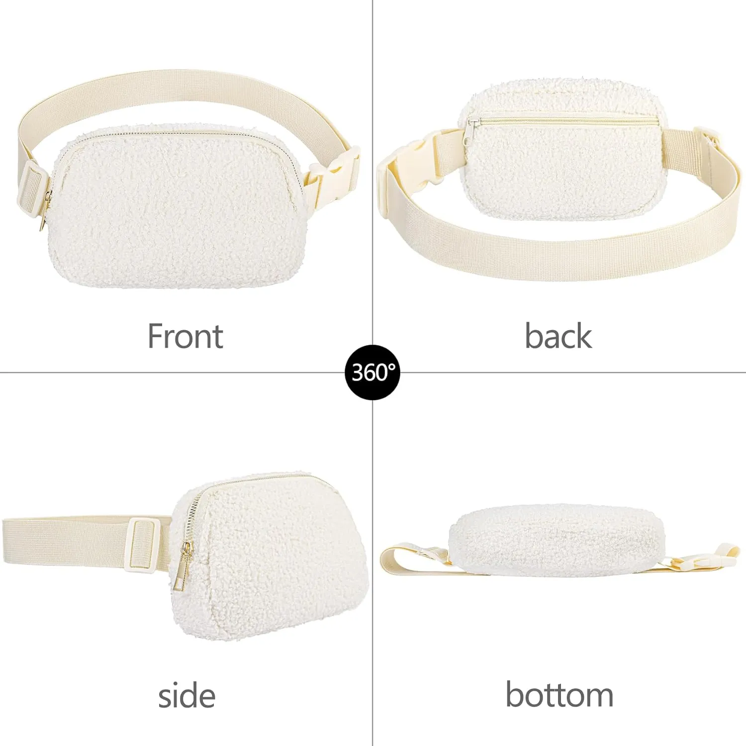 Fleece Fanny pack with Adjustable Strap for Women and Men Crossbody Bag Bum Bag, Waist Pack for Hiking Workout Sports Travel Beige