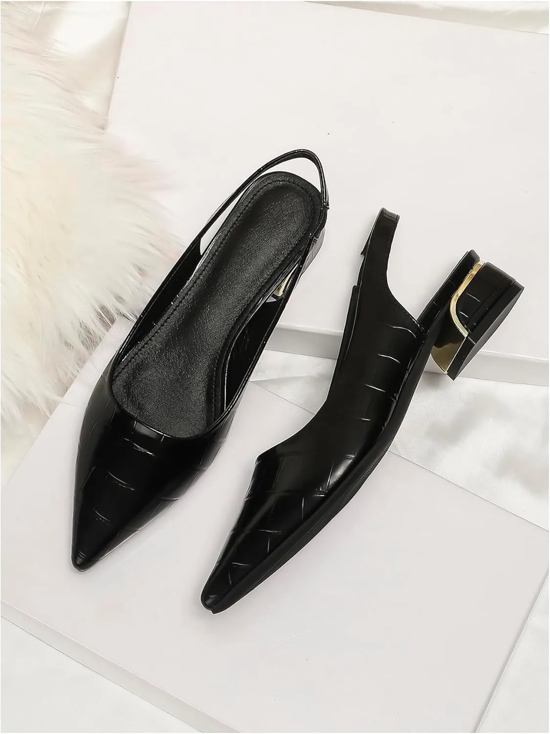 Floerns Women's Crocodile Slingback Flats Pointed Toe Slip on Dressy Shoes