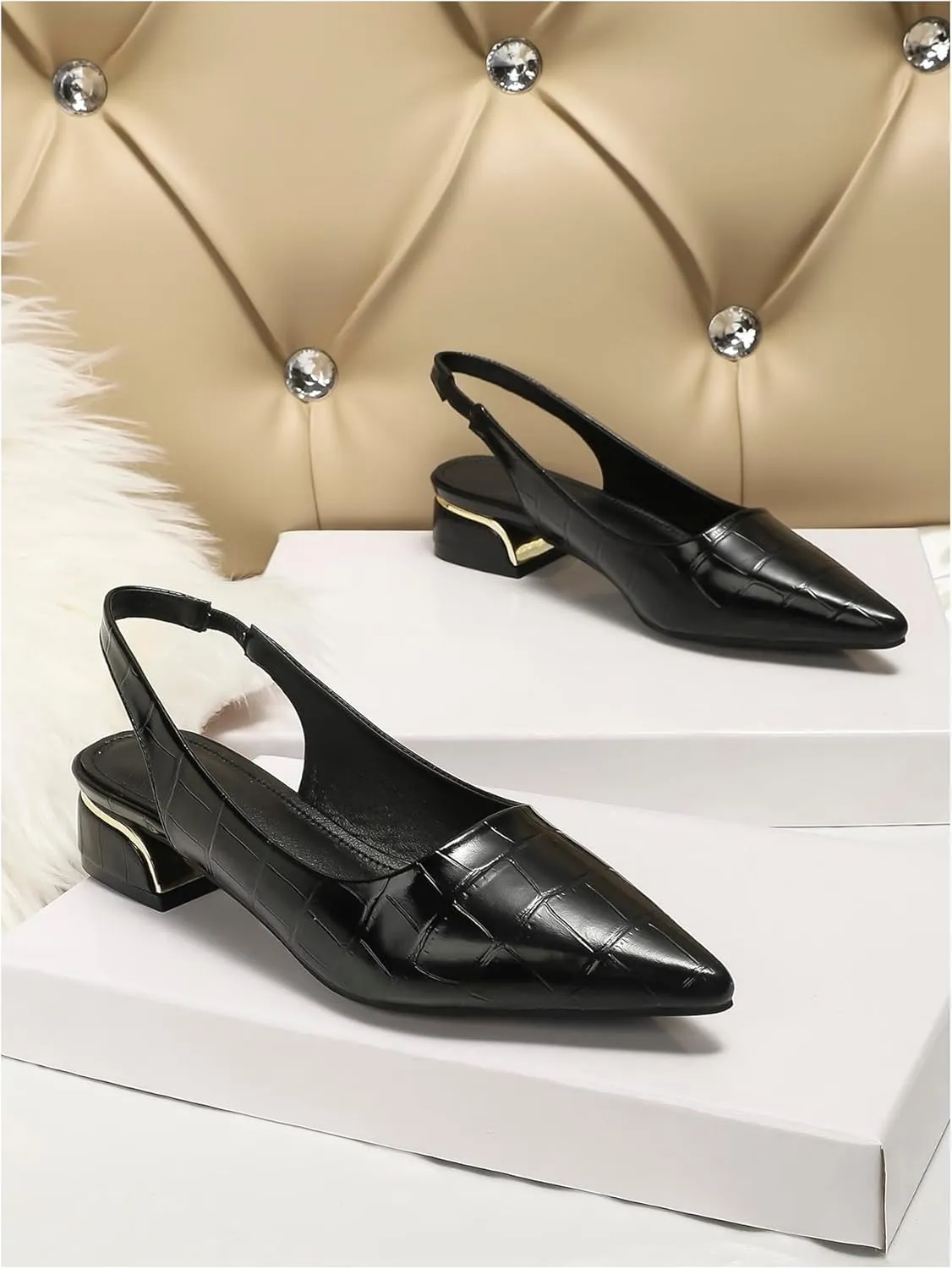 Floerns Women's Crocodile Slingback Flats Pointed Toe Slip on Dressy Shoes