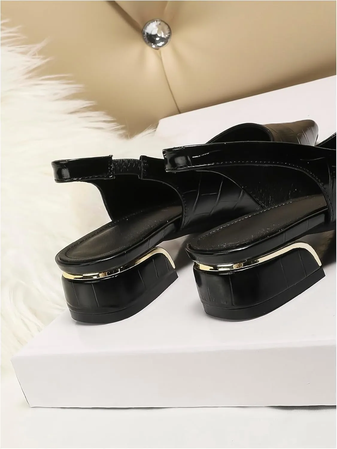 Floerns Women's Crocodile Slingback Flats Pointed Toe Slip on Dressy Shoes