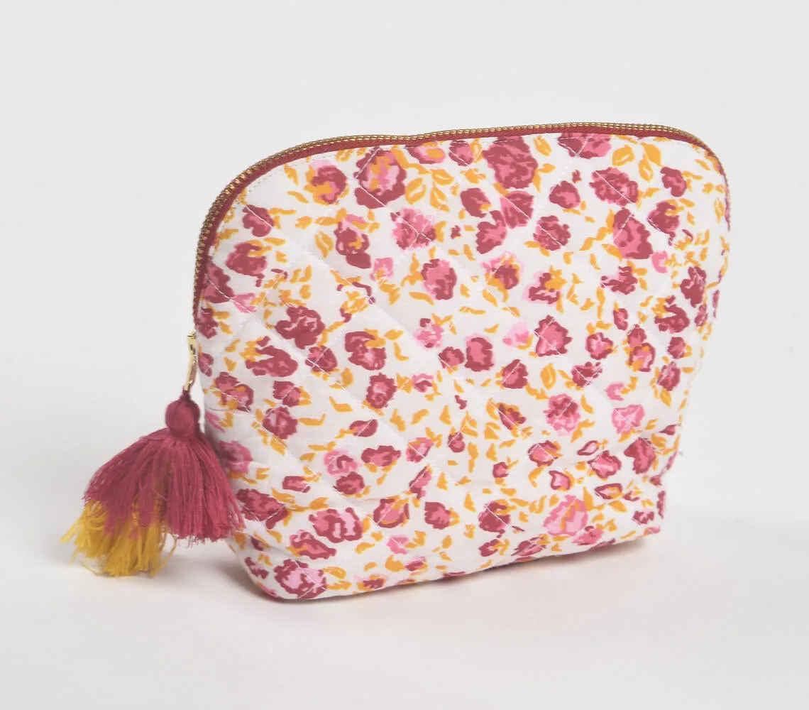 Floral Fuschia Cotton Tasseled Travel Pouch