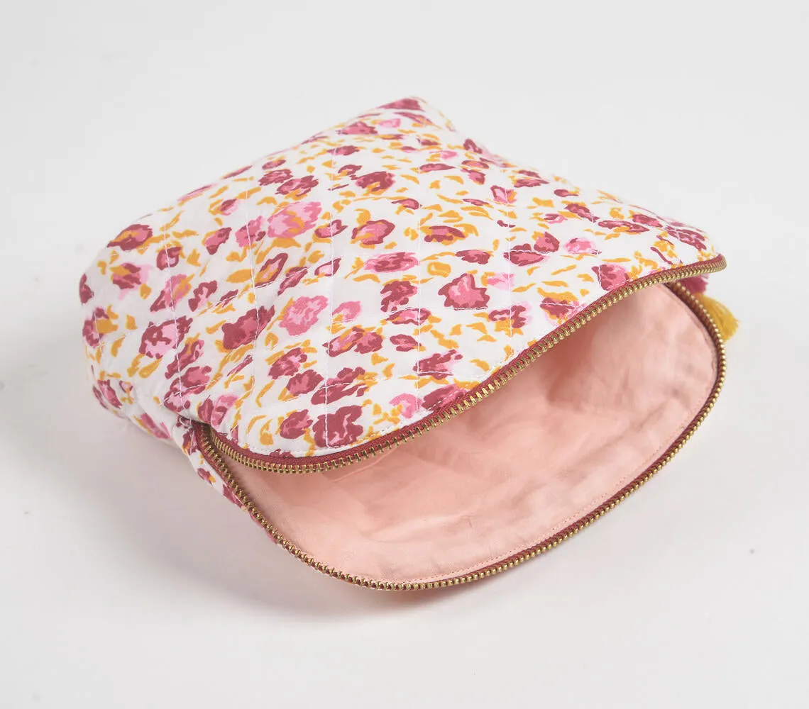 Floral Fuschia Cotton Tasseled Travel Pouch