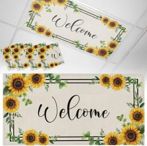 Fluorescent Light Covers for Drop Ceiling Retro Farm Sunflowers Magnetic Light Filters, Welcome on Linen Ceiling Shade Filters for Home Classroom Office,2x4 ft,4Packs