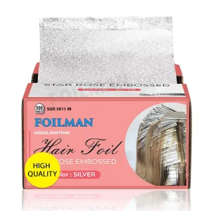 Foilman 500 Sheets Pre Cut Silver Pop-Up Hair Foil, Star Rose Embossed Highlighting Aluminum Foil - 5 x 11 Inch