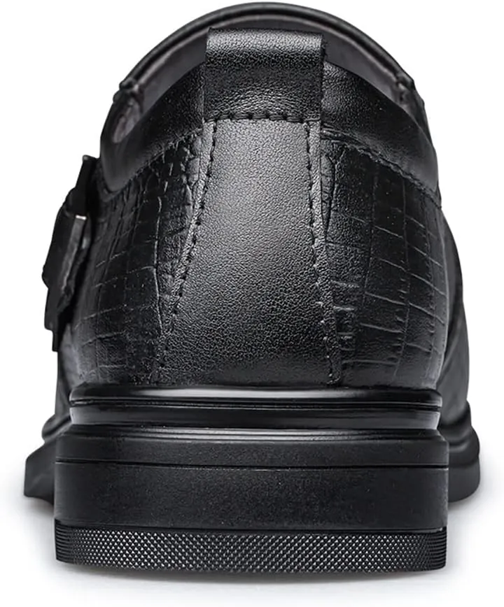 Formal Dress Shoes for Men Slip On Monk Strap Crocodile Embossed Vegan Leather Block Heel Slip Resistant Anti-Slip Low Top Rubber Sole Outdoor Suitable for Many Occasions