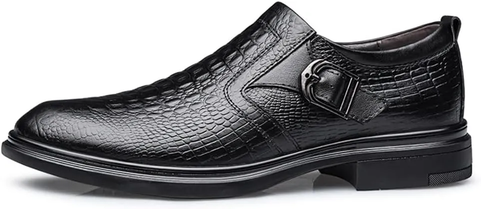 Formal Dress Shoes for Men Slip On Monk Strap Crocodile Embossed Vegan Leather Block Heel Slip Resistant Anti-Slip Low Top Rubber Sole Outdoor Suitable for Many Occasions