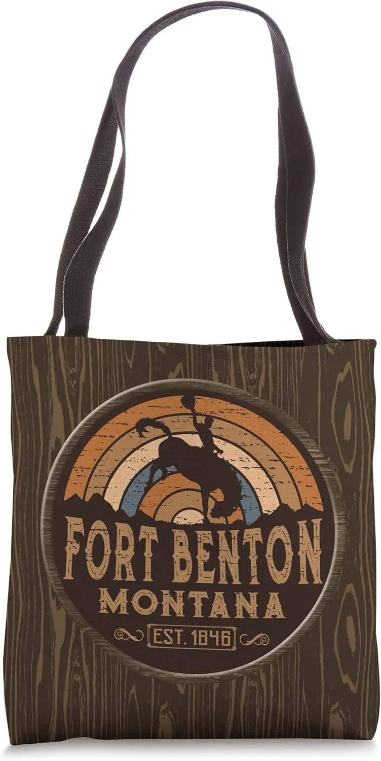 Fort Benton Montana MT Retro Style Rodeo Cowboy Tote Bag