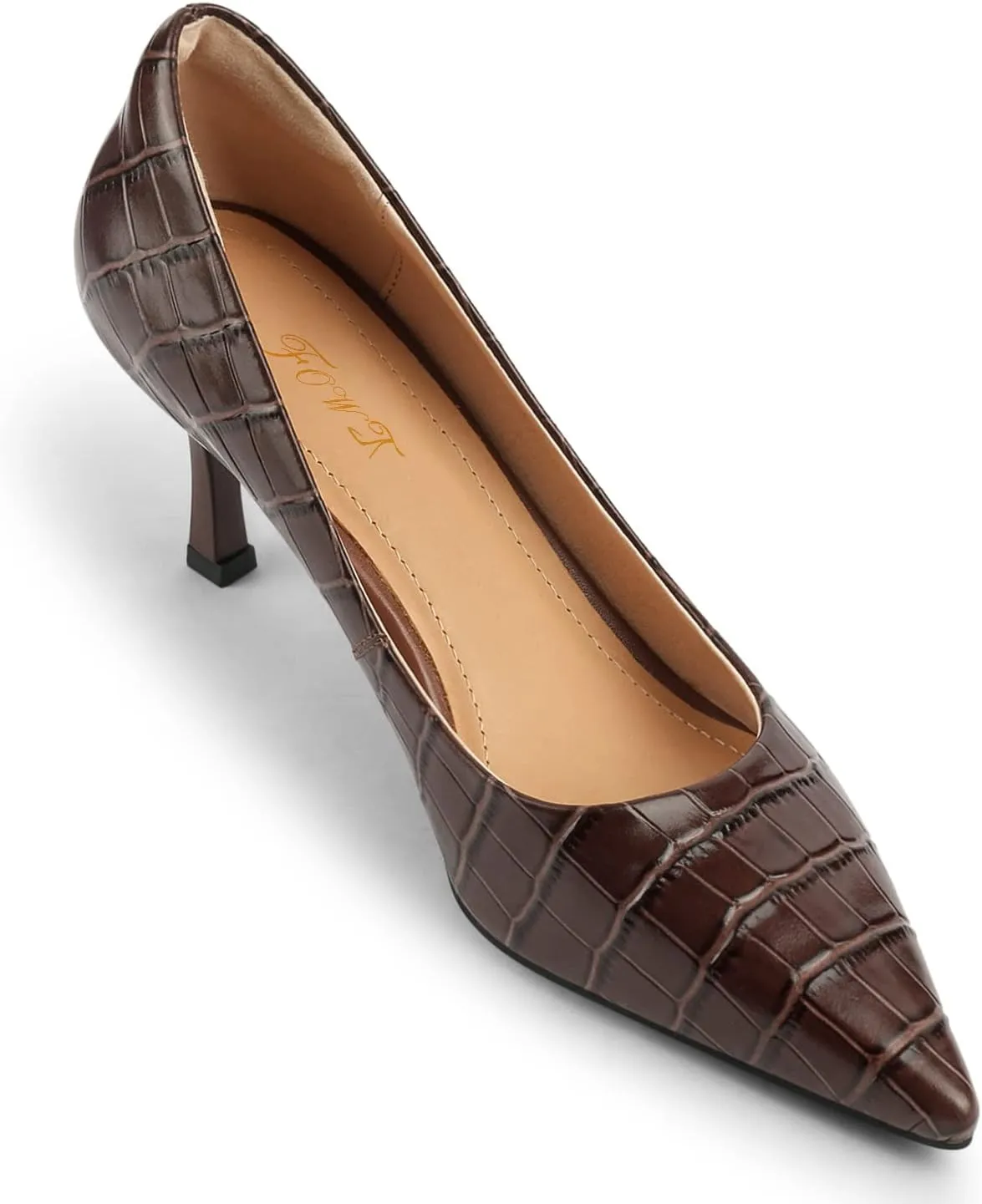 FOWT Simple Solid Croc-Embossed Pointed Toe Pumps Women Dressy Slip on Thin High Heels Sexy Shallow Party Evening Dance Shoes US Size 4-16
