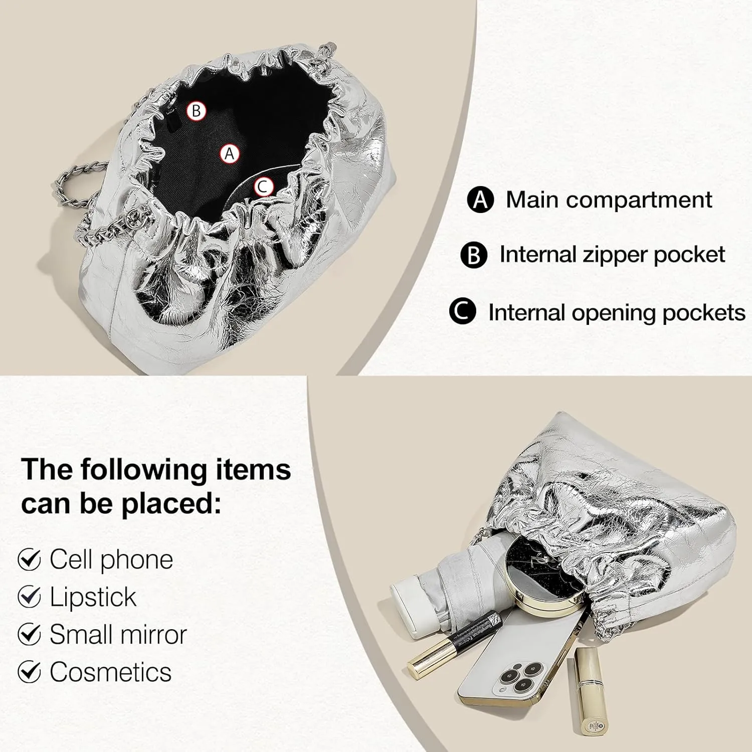 FOXLOVER Mini Size Cell Phone Crossbody Bags for Women Cowhide Leather Trendy Magnetic Closure Purses Chain Straps