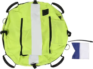 Freediving Float Ball, Fluorescent Yellow 210D Nylon, Inflatable Mesh Bottom, High Visibility for Open Water Diving, Snorkeling, and Fishing, with Easy Inflation Options and