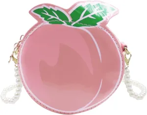 Fruit Crossbody Purse with Pearl Strap Mini Crossbody Shoulder Bag Peach Pink Purse Gift for Girls Furit Shoulder Bag