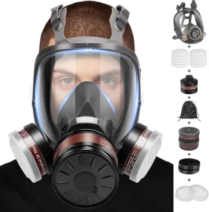 Full Face Respirator Mask, Gas Masks Survival Nuclear and Chemical, Gas Respirator with Activated Carbon Filters
