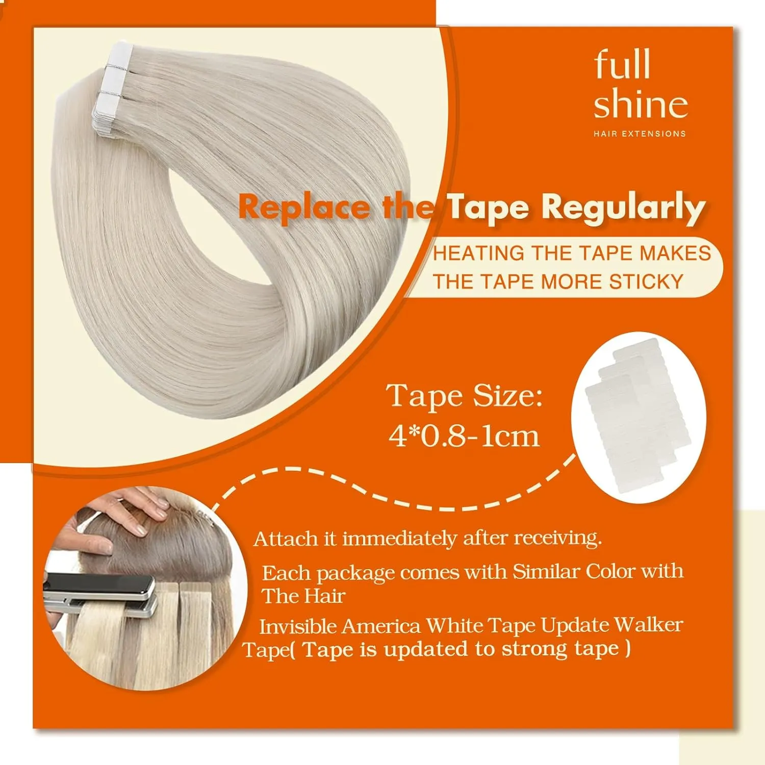 Full Shine Tape in Hair Extensions Human Hair Blonde Color 1000 Tape Extensions Silky Straight Double Sided Tapes Brazilian Remy Hair Extensions Real Human Hair 50 Grams 24 Inch 20Pcs Add Length