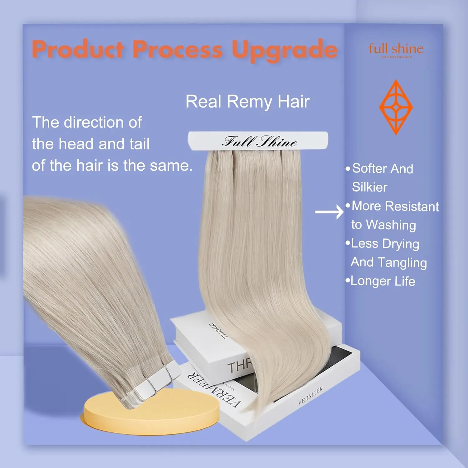 Full Shine Tape in Hair Extensions Human Hair Blonde Color 1000 Tape Extensions Silky Straight Double Sided Tapes Brazilian Remy Hair Extensions Real Human Hair 50 Grams 24 Inch 20Pcs Add Length
