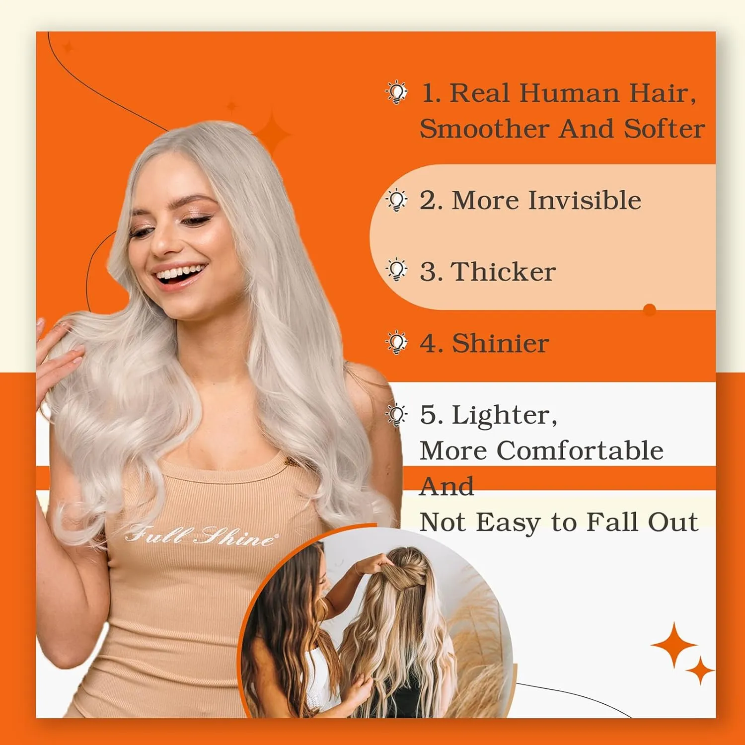 Full Shine Tape in Hair Extensions Human Hair Blonde Color 1000 Tape Extensions Silky Straight Double Sided Tapes Brazilian Remy Hair Extensions Real Human Hair 50 Grams 24 Inch 20Pcs Add Length