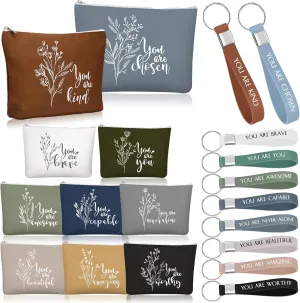 Fumete 40 Pcs CNA Week Gifts for Women Teacher Employee Inspirational Appreciation Gifts 20 Canvas Makeup Bags 20 Keychain for Coworker Volunteer Team