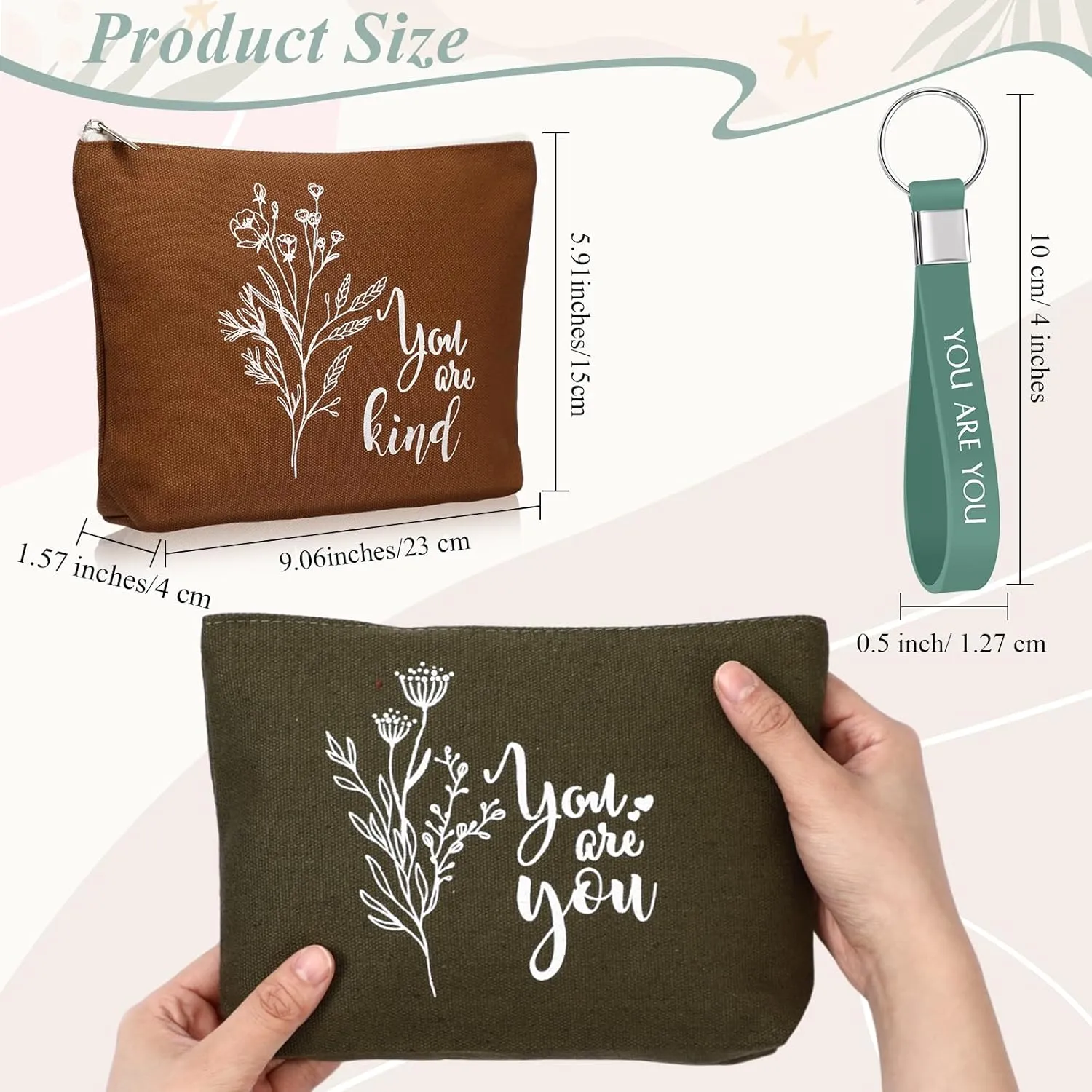 Fumete 40 Pcs CNA Week Gifts for Women Teacher Employee Inspirational Appreciation Gifts 20 Canvas Makeup Bags 20 Keychain for Coworker Volunteer Team