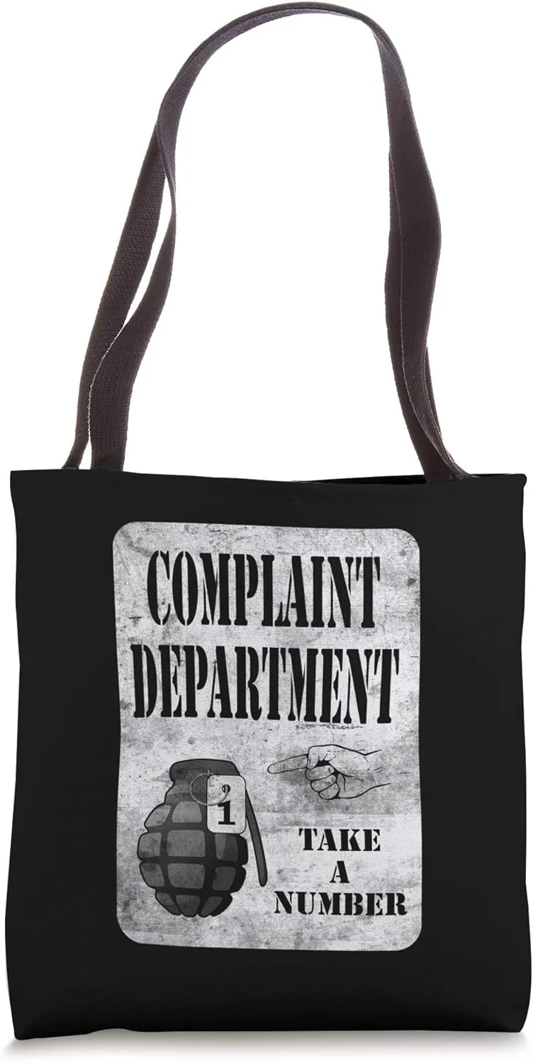 Funny Complaint Department Take A Number Grenade Distressed Tote Bag