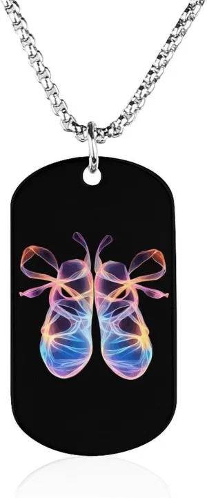 FunnyStar Ballet Slippers Abstract Memorial Necklace Titanium Steel Rectangle Tag Chain Pendant Jewelry Gift