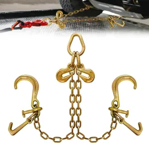 G80 V Bridle Chain 5/16 in × 2 Ft Tow Chain with 8 in J Hooks and Grab Hooks Heavy Duty Trailer Transport Tow Chains Bridle with 5400 Lbs Working Load Limit Trailer Accessories for Flatbed