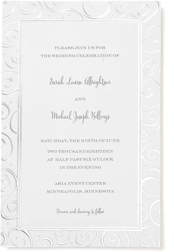 Gartner Studios® 2-Up Invitations, 5 1/2" x 8 1/2", Silver Swirl, Pack Of 12
