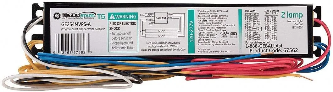 GE GE254MVPS-A UltraStart? T5 Watt-Miser 2-Lamp 54W T5HO Ballast 67562