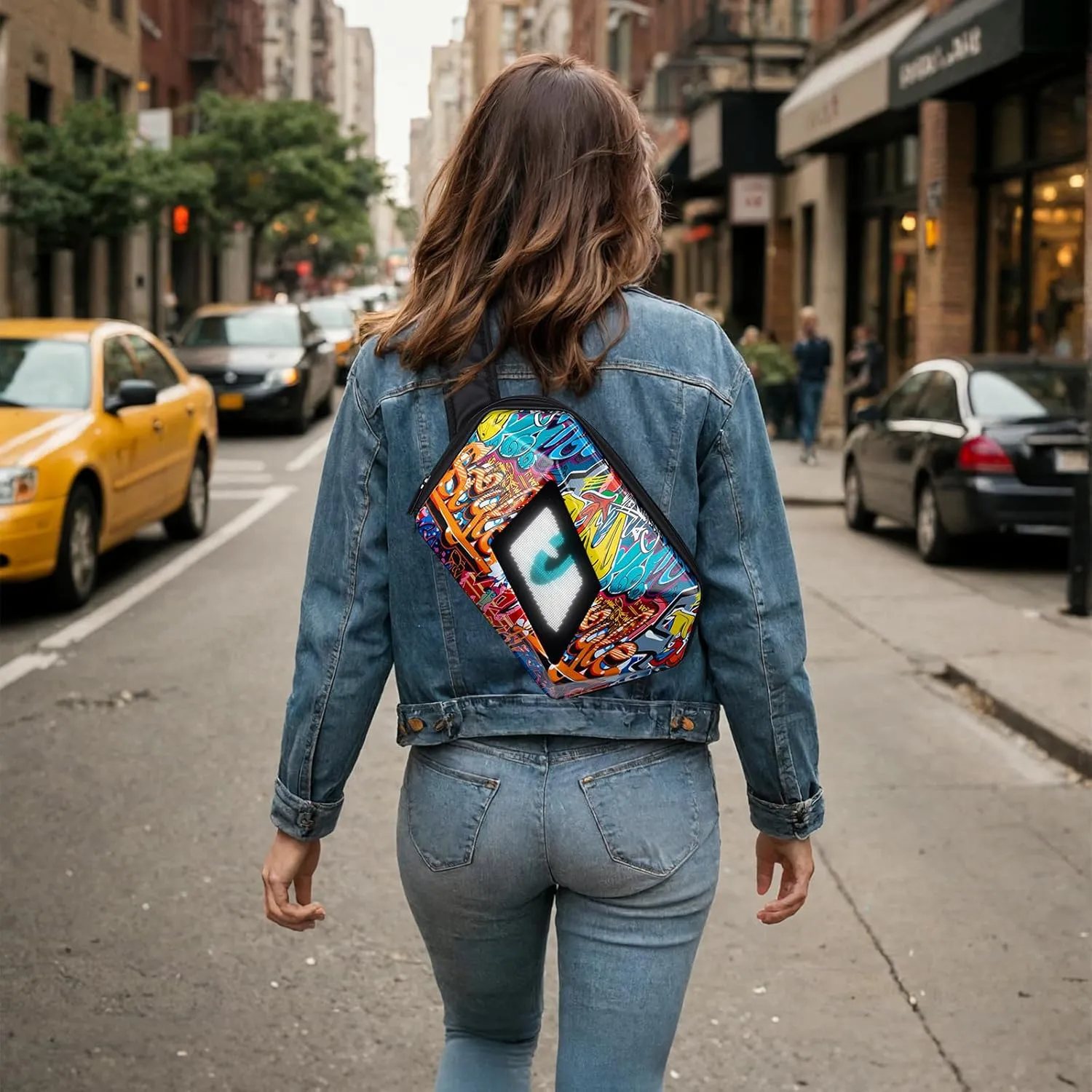 Gelrova Loy Devil Eye LED Fanny Bag, LED Display Screen DIY, Outdoor Fashion Travel Sling Bag, Graffiti