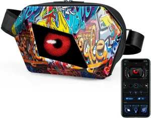 Gelrova Loy Devil Eye LED Fanny Bag, LED Display Screen DIY, Outdoor Fashion Travel Sling Bag, Graffiti